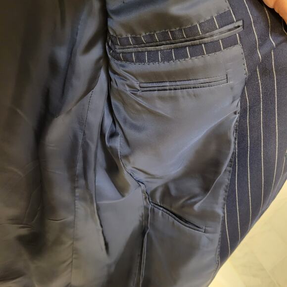 Ermenegildo Zenga Su Misura Jacket Blue with White Stripes 52L - Picture 6 of 8